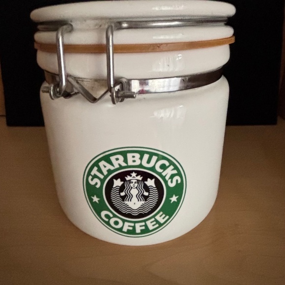 Starbucks Coffee Canister with Latch White Ceramic with Green Mermaid - Picture 1 of 5